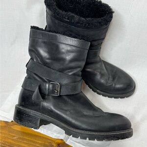 Ross Snow Womens Leather Moto Boots Sherling Lining Sz 11 Grunge Edgy Goth Punk